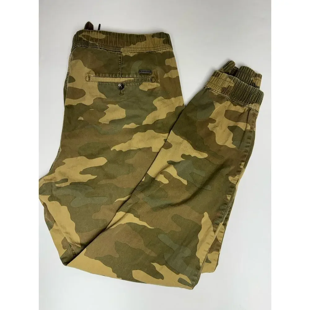 Express Camo Jogger Pants Men’s 36 Green Brown Tan Cotton Twill Drawstring